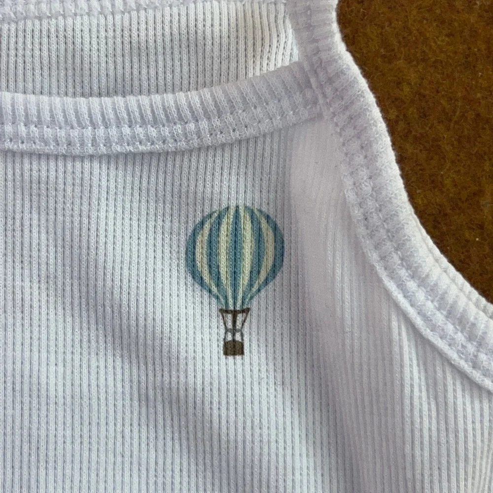 Minimoi Baby 6M White Ribbed Train Hot Air Balloon 2 Pack Bodysuits New